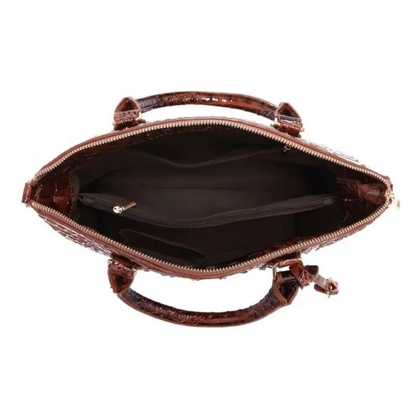 Crocodile Pattern 3D Faux Patent Leather Top Handle Satchel Bag with Crossbody S - Picture 5 of 5